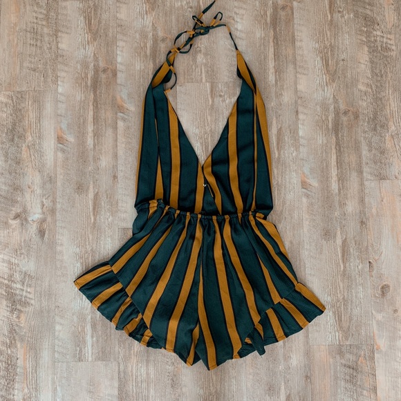 Green and Mustard Striped Romper - Picture 4 of 4